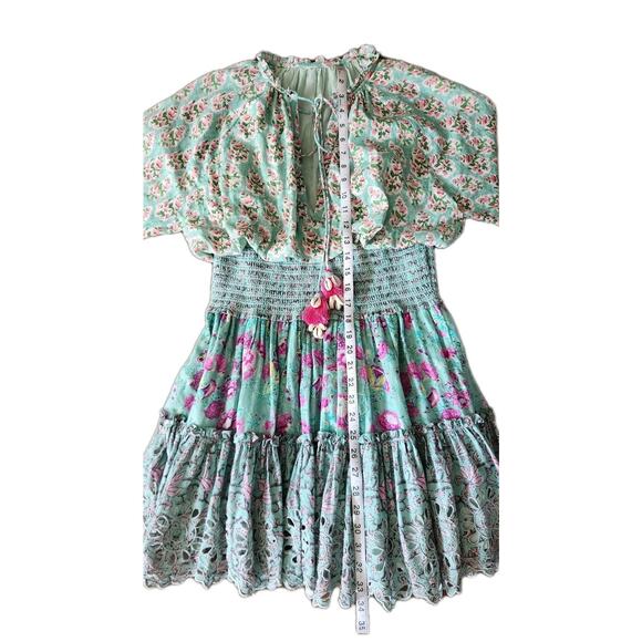Hemant & Nandita Hera Long Sleeve Floral Mini Dress In Mint Macaron Size M - Picture 12 of 12
